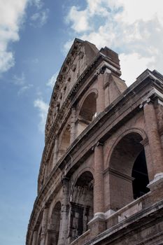 Part of the ancient famous architecture. Cloudy sky in the background.