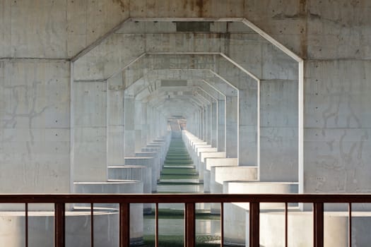 Light urban scene under modern highway bridge (Jamsil beidge, Seoul)