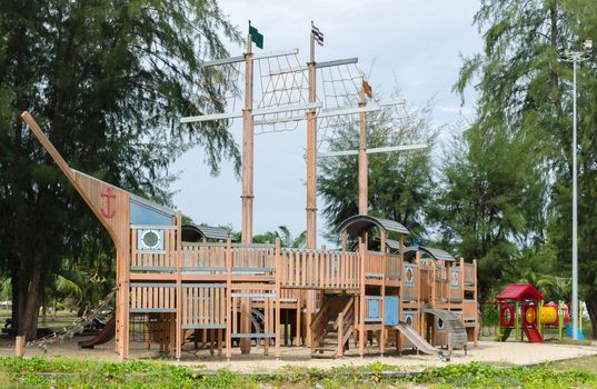 Playground without children with pirate ship