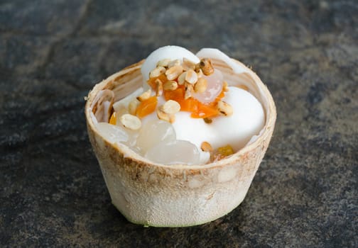 Coconut ice cream in Coconut shell.