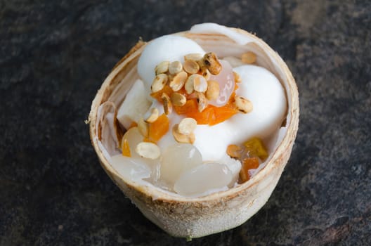 Coconut ice cream in Coconut shell.