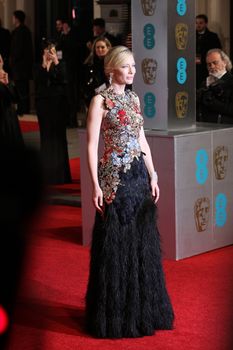 UK, London: Australian actress Cate Blanchett poses on the red Carpet at the EE British Academy Film Awards, BAFTA Awards, at the Royal Opera House in London, England, on 14 February 2016. 