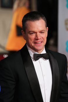 UK, London: American actor Matt Damon poses on the red Carpet at the EE British Academy Film Awards, BAFTA Awards, at the Royal Opera House in London, England, on 14 February 2016. 