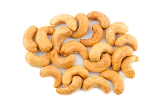 Roasted cashew nuts on white Background