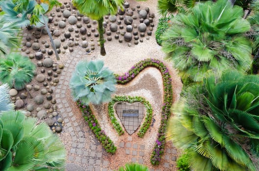 Top view of a beautiful garden in form of  heart
