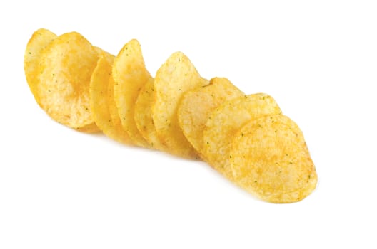 Fried potato chips isolate on white background