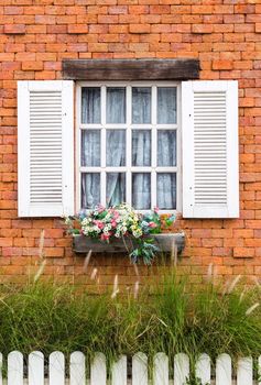 Vintage  window on brick wall