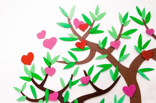Heart tree, Love tree,Tree with heart decoration on the wall.