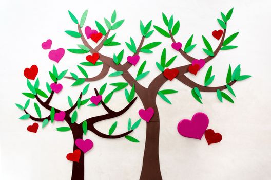 Heart tree, Love tree,Tree with heart decoration on the wall.