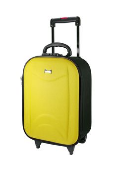 Yellow Travel luggage isolated on the white background.
