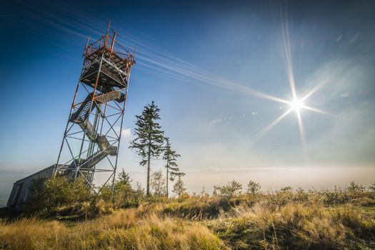 View tower on Ruprechticky Spicak - peak in Suche mountains, Czech Republic