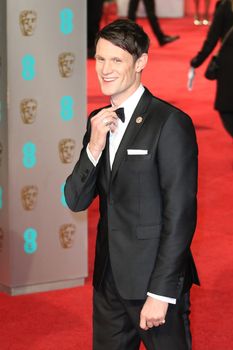 UK, London: British actor Matt Smith poses on the red Carpet at the EE British Academy Film Awards, BAFTA Awards, at the Royal Opera House in London, England, on 14 February 2016.