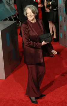 UK, London: British actress Maggie Smith poses on the red Carpet at the EE British Academy Film Awards, BAFTA Awards, at the Royal Opera House in London, England, on 14 February 2016.