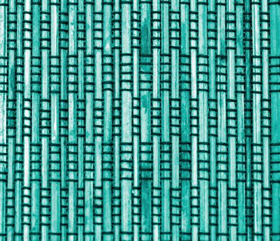 Background of Green Bamboo Straw Mat with Black Threads closeup
