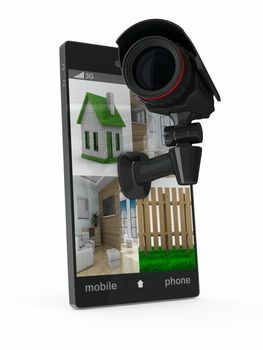 phone with camera on white background. Isolated 3D image