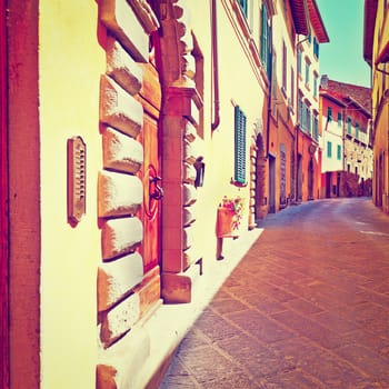 Narrow Alley with Old Buildings in Italian City, Instagram Effect 