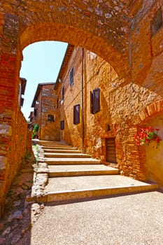 Narrow Street with Old Buildings in Italian City