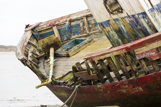 Werck wood boat on the beach, France Normandy Cotentin viking