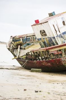 Werck wood boat on the beach, France Normandy Cotentin viking