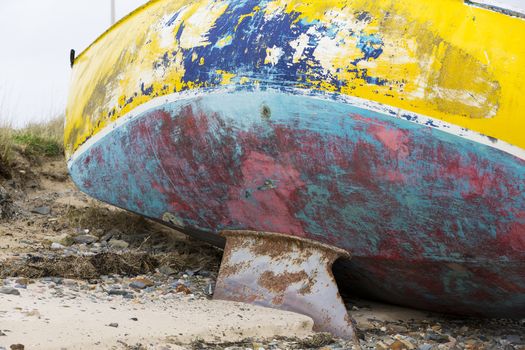 Werck wood boat on the beach, France Normandy Cotentin viking