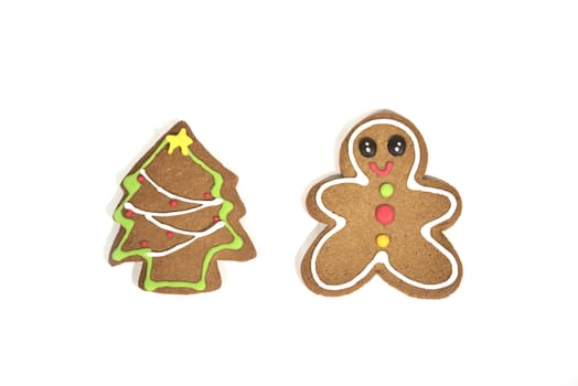 Gingerbread man & Christmas tree cookie, christmas bakery on white background
gingerbread