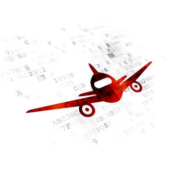 Travel concept: Pixelated red Aircraft icon on Digital background