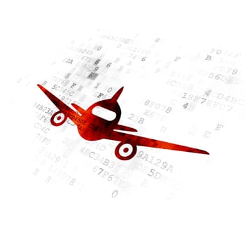 Tourism concept: Pixelated red Aircraft icon on Digital background