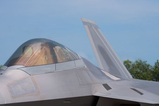 Detail of 5th generation fighter jet with stealth technology.