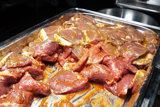 marinaded meat prepared for barbecue