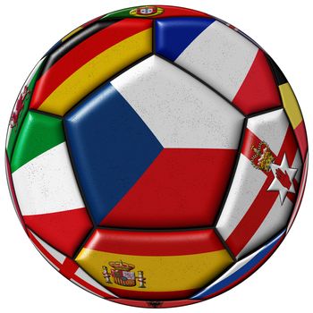 Soccer ball on a white background with flags of European countries - flag of Czech in the center