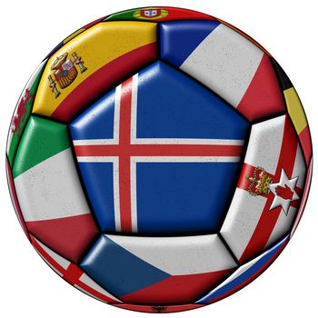 Soccer ball flag of Iceland in the center on white background