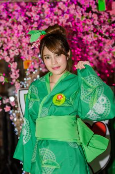 BANGKOK - JANUARY 23 : Unidentified Japanese model in kimono at Oishi Greentea Present Japan Expo Thailand 2016 in Bangkok on January 23, 2016 at Central Word, Bangkok, Thailand.