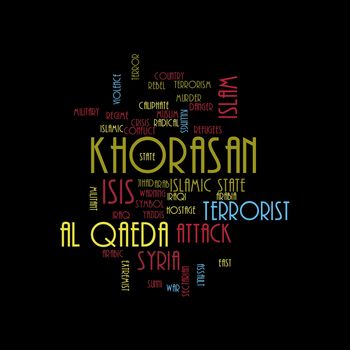 KHORASAN, ISIS and Al Qaeda word cloud on white background.
