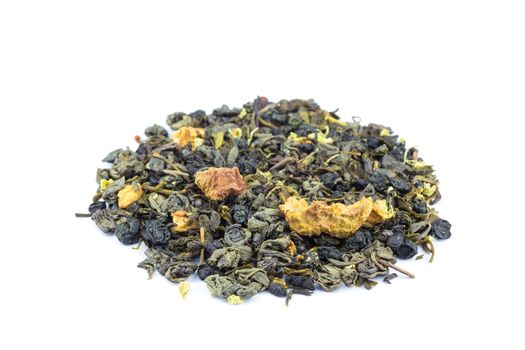 Heap of biological loose Road Trip Mix tea isolated on white background