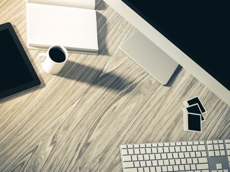 High angle view of a setting table of business workplace, shot in office, home work space