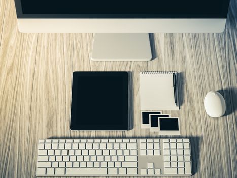 High angle view of a setting table of business workplace, shot in office, home work space