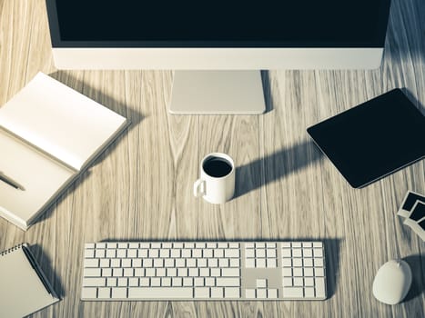 High angle view of a setting table of business workplace, shot in office, home work space