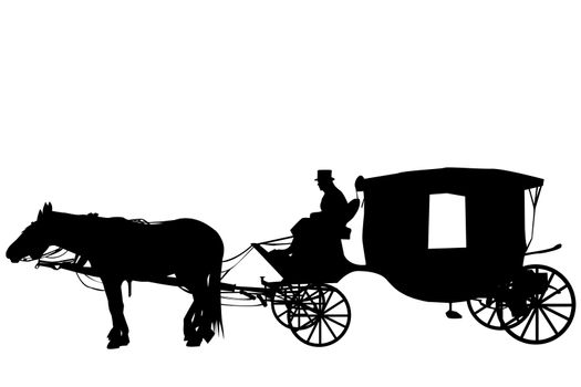 Silhouettes of a vintage carriage with coachman