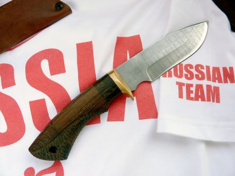 Knife hunting tourist Damask blade of the Russian production