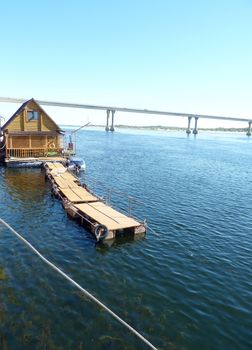 Floating wooden bath on the Volga River in the city of Volgograd