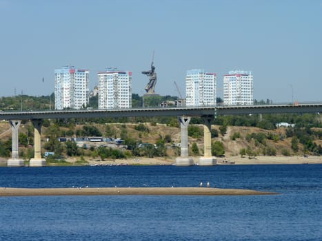 View of the city beach of the Volga River in the city of Volgograd