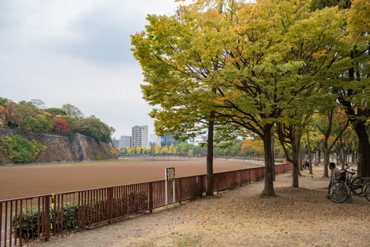 Osaka, Japan - November 7 : View around Osaka castle in early autumn season in Osaka, Japan.