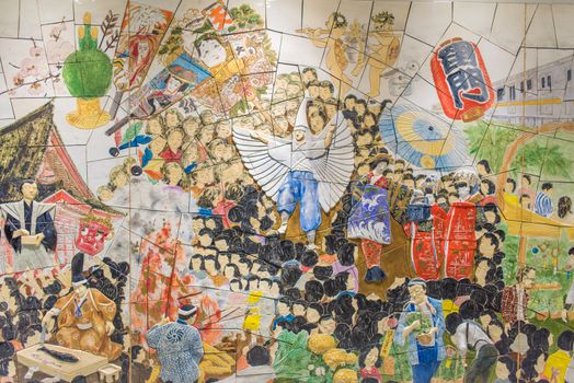 TOKYO, JAPAN - November 10, 2015: Wall art painting at asakusa station.