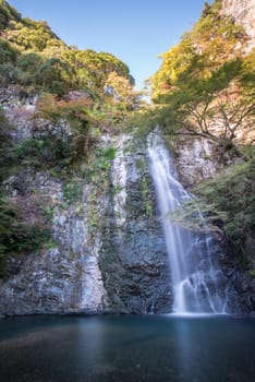 Mino Falls Meiji-no-mori Mino Quasi-national Park (Mino Waterfall) Minoo Park Stream - take photo in early autumn season before red maple grown