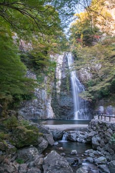 Mino Falls Meiji-no-mori Mino Quasi-national Park (Mino Waterfall) Minoo Park Stream - take photo in early autumn season before red maple grown