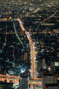 Cityscape night view of Osaka, The second largest city in Japan