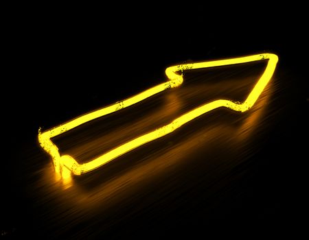 3d render arrow neon sign isolated on black background