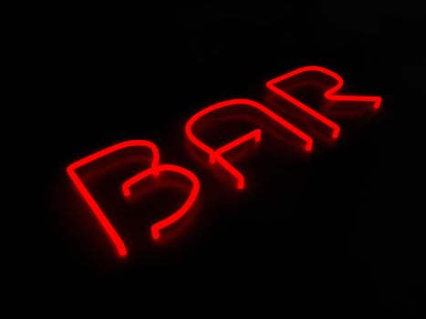 3d render bar red neon sign isolated on black background