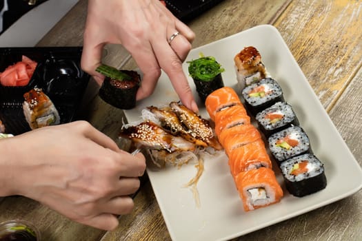 Different kinds of Japanese traditional food on a table