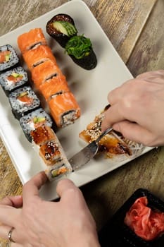 Different kinds of Japanese traditional food on a table